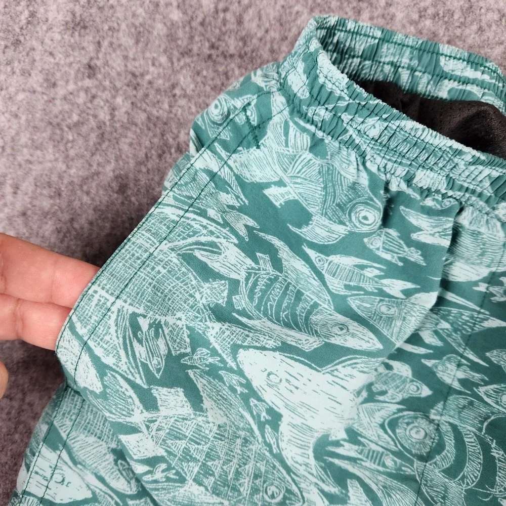 Patagonia Baggies Shorts Mens M Green Hexy Fish Print Mesh Lined Swim Trunks